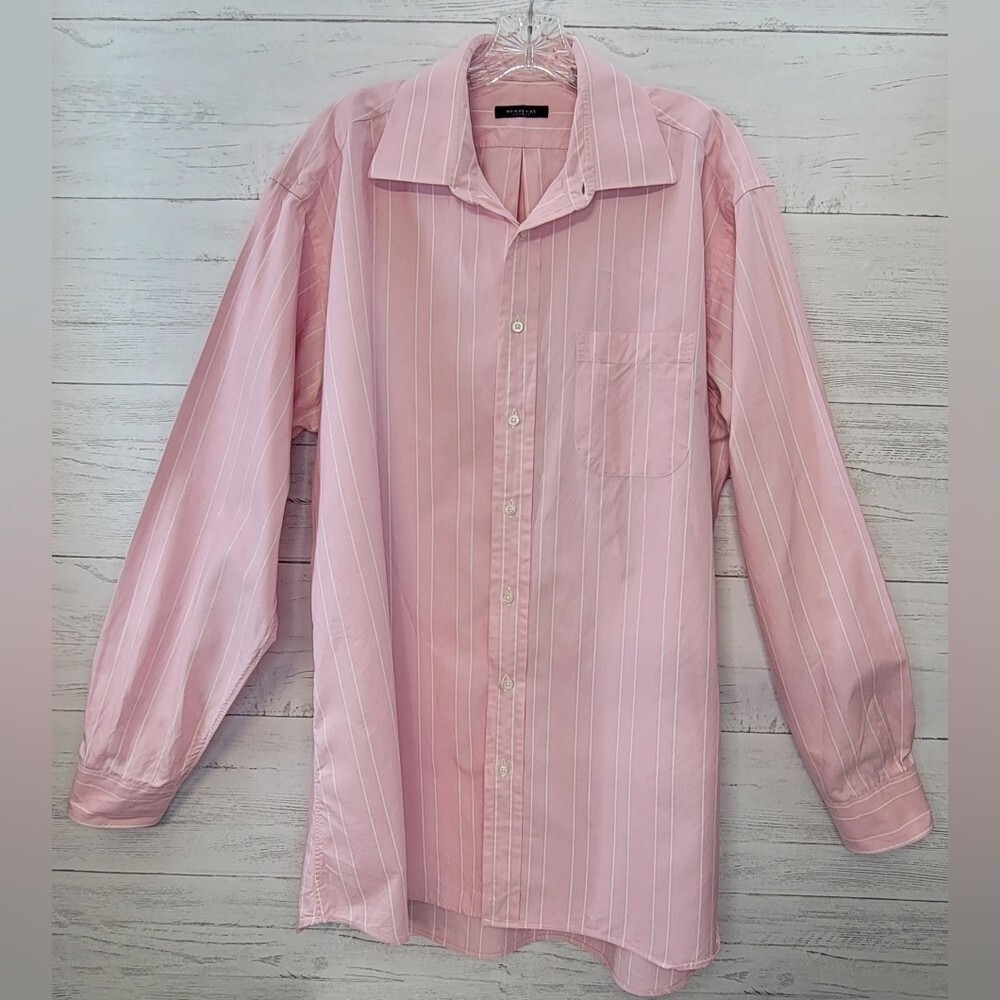 Burberry London Men's Pink Stripe 100% Cotton Dress Shirt 17l